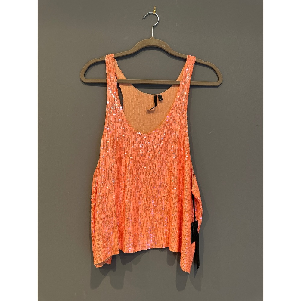 Joe's Jeans Sequin Tank Top Neon Orange Sparkle Disco Summer Festival Large